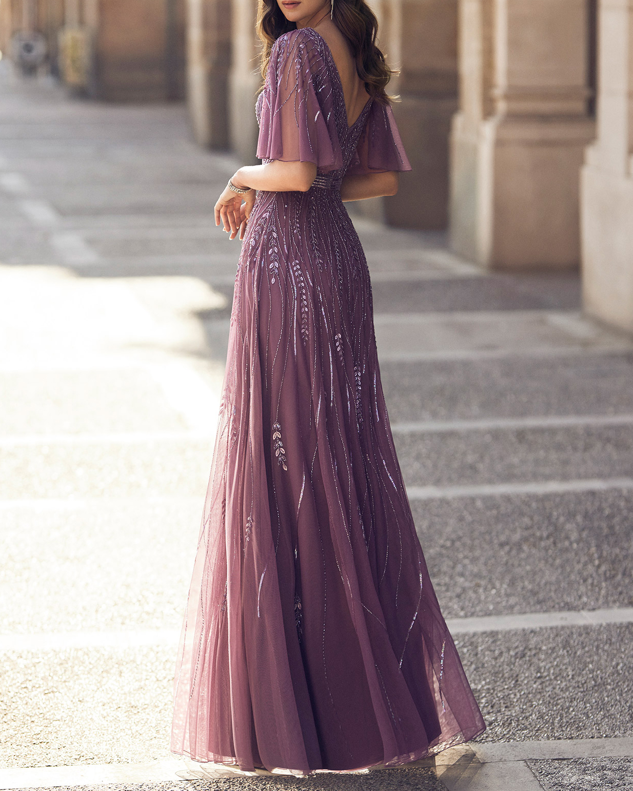 Sequined V-Neck Mesh Maxi Dress Gown