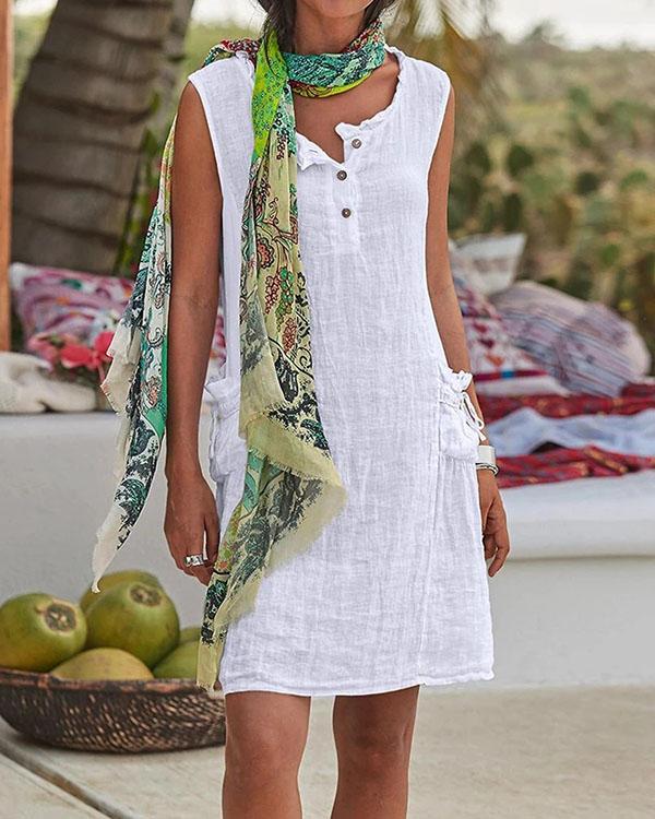 Casual Solid Tunic Round Neckline Shift Dress